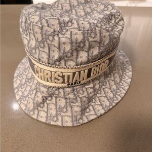 Dior Gray and Cream Patterned Hat